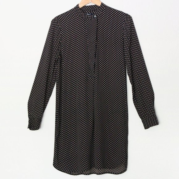 Madewell Black Cream Polka Dot 100% Viscose Long Sleeves Tunic Shirt Dress S - Picture 5 of 14